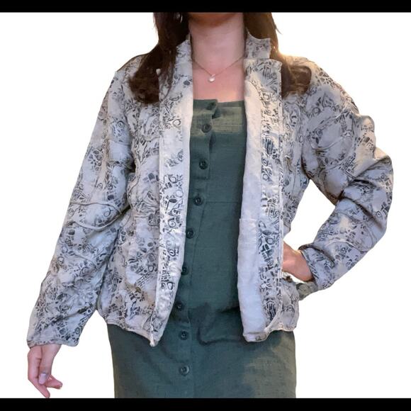 CHICO’S Silk Textured Eclectic Grandma-Style Abstract Jacket Vintage Core Layer - Picture 2 of 11